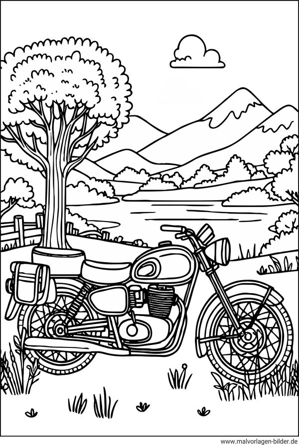 Ausmalbild Motorrad Natur