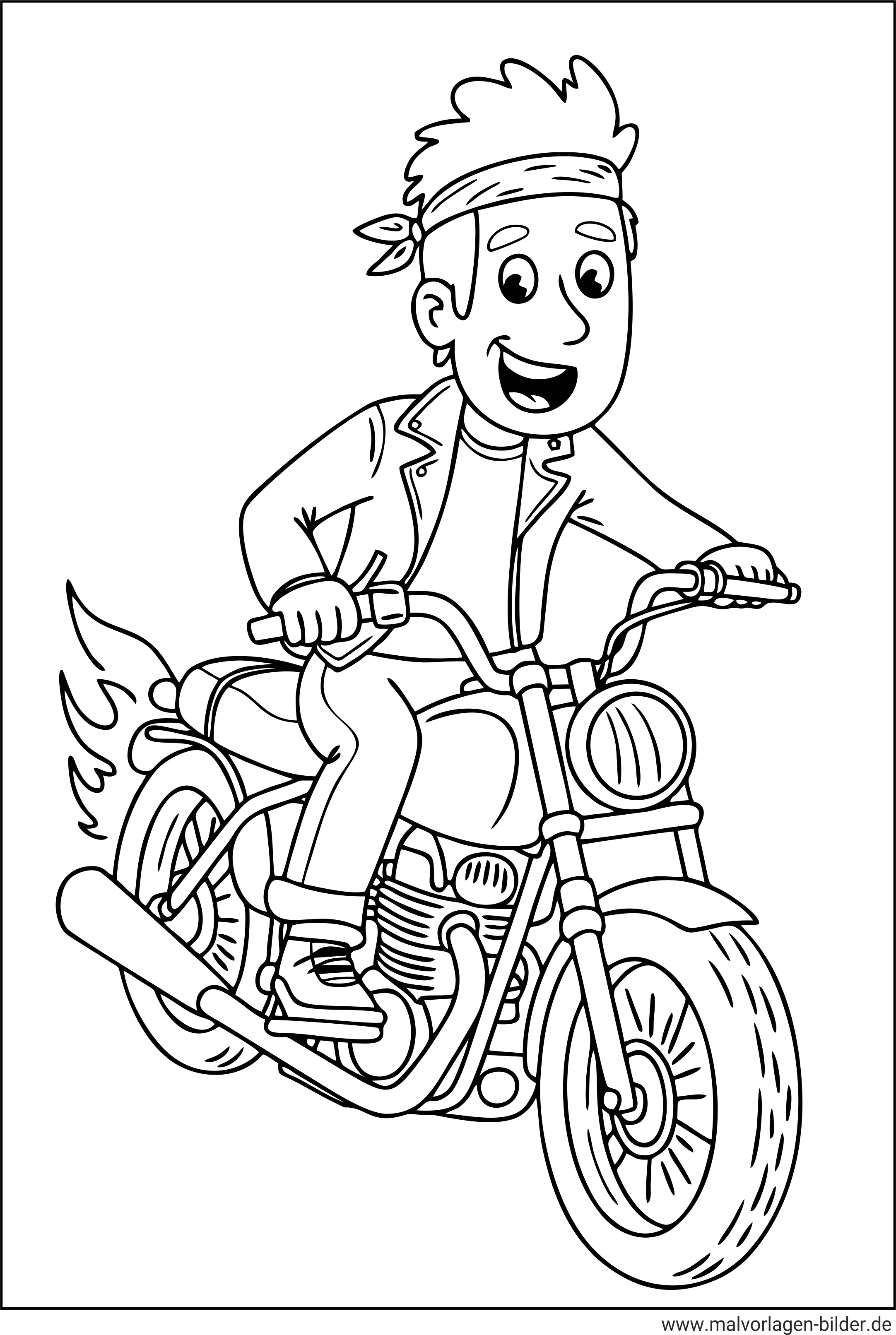 Biker mit seinem Motorrad Ausmalbild