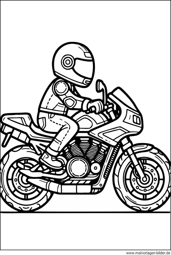 Motorrad mit Fahrer und Motorradhelm Ausmalbild