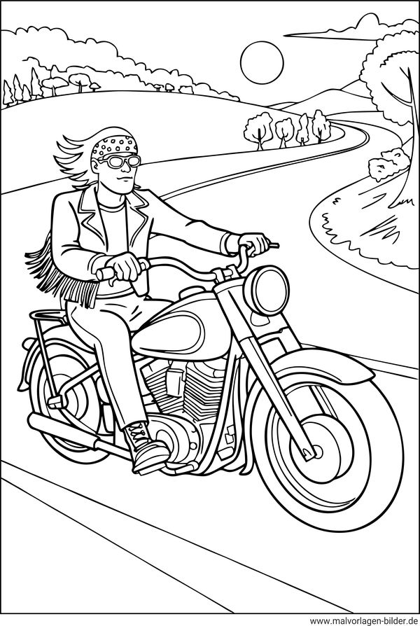 Motorradfahrer cooler Biker Ausmalbild