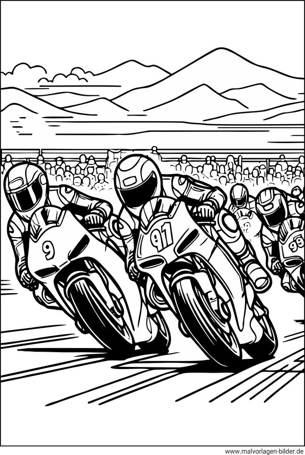 Motorradrennen Ausmalbild