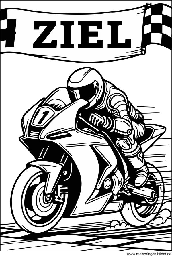 Motorradrennen Ziel Ausmalbild