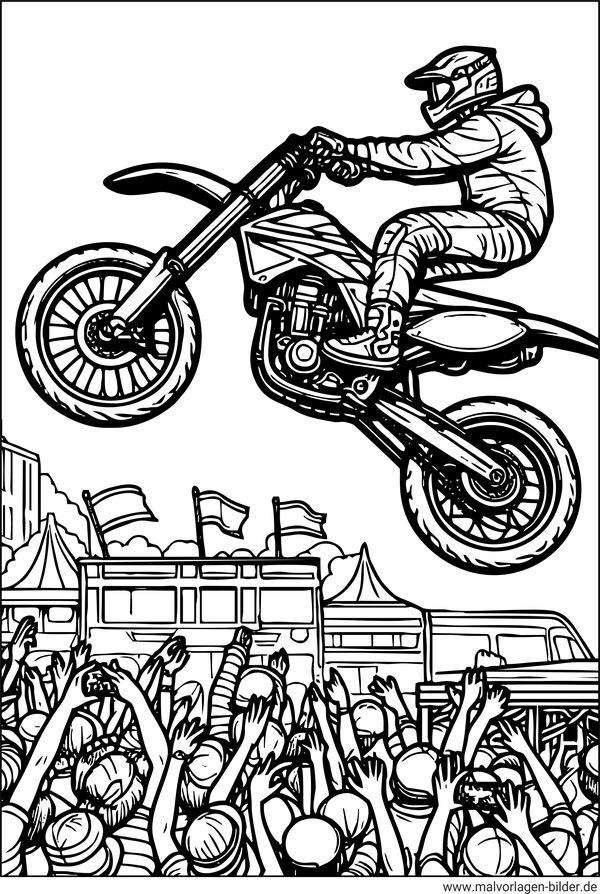 Motorradstuntshow Ausmalbild