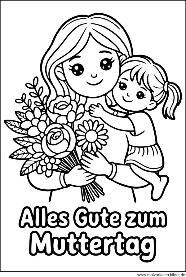 Alles gute zum Muttertag Ausmalbild für Kinder