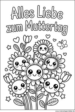 Alles Liebe zum Muttertag Malbild PDF kostenlos ausdrucken
