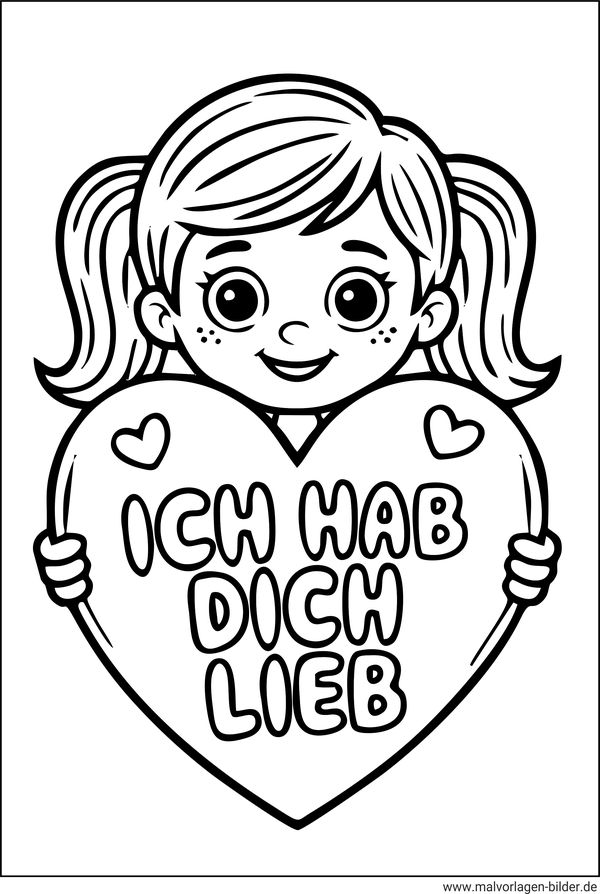 Ich hab dich lieb Ausmalbild mit einem Mädchen