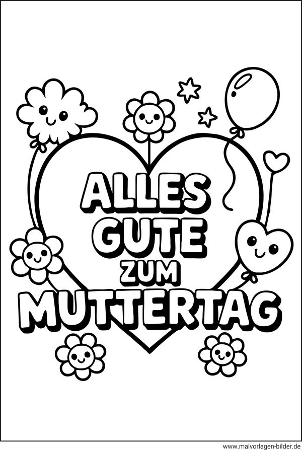 Herz mit dem Schriftzug Alles gute zum Muttertag Ausmalbild kostenlos