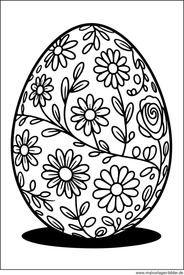 Ausmalbild Osterei mit Blumen