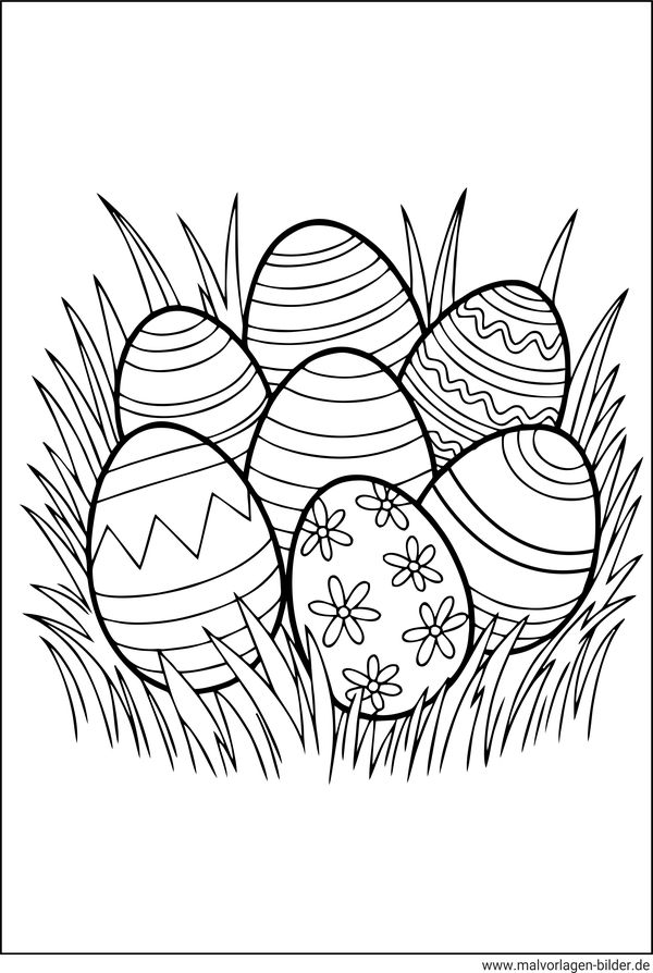 Ausmalbild Ostereier im Gras