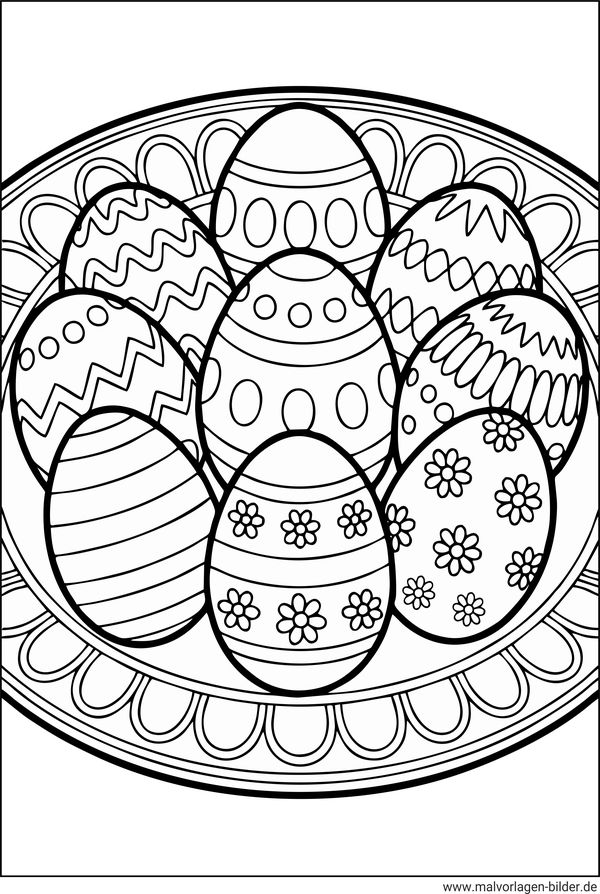 Ostereier auf einem Teller Malvorlage