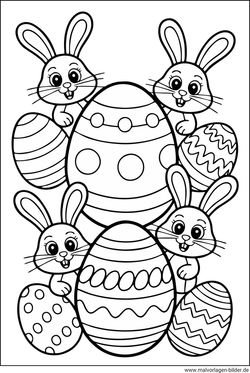 Ostereier mit Osterhasen Ausmalbild für Kinder zum Ausmalen