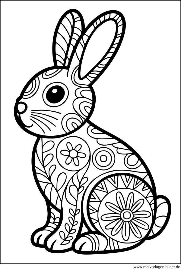 Ausmalbild Osterhase mit Muster