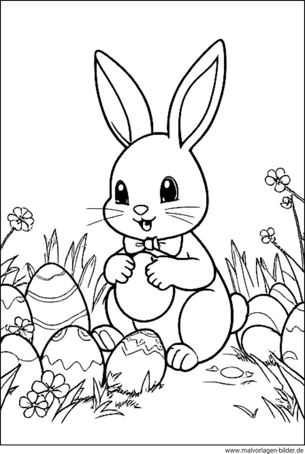 Ausmalbild-Ostern Hase und Eier