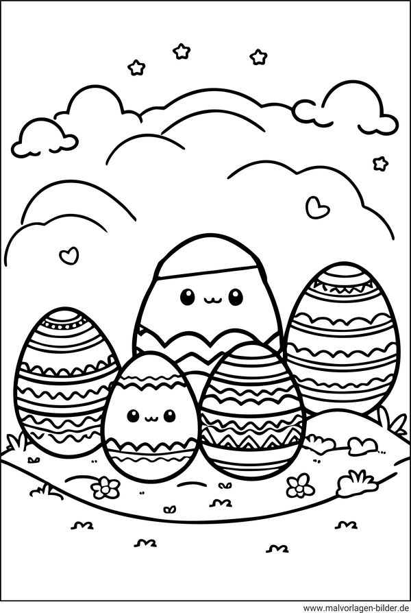 Kawaii Ostereier Ausmalbild