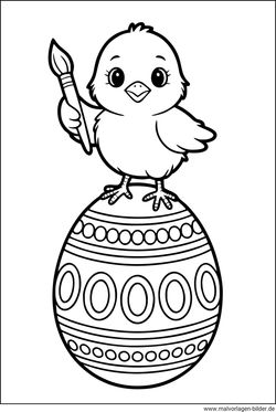 Küken malt ein Osterei Malvorlage