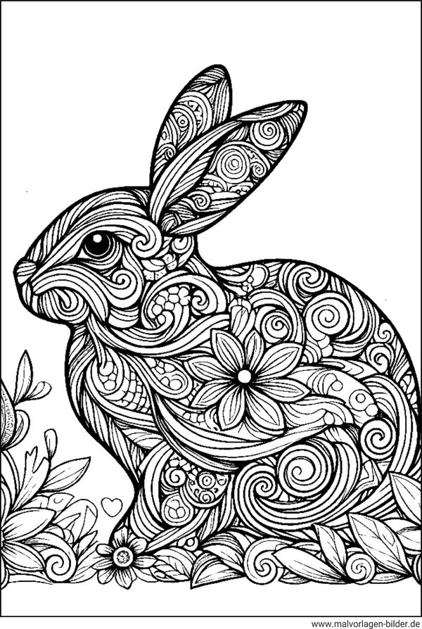 Osterhase Ausmalbild Erwachsene gratis drucken