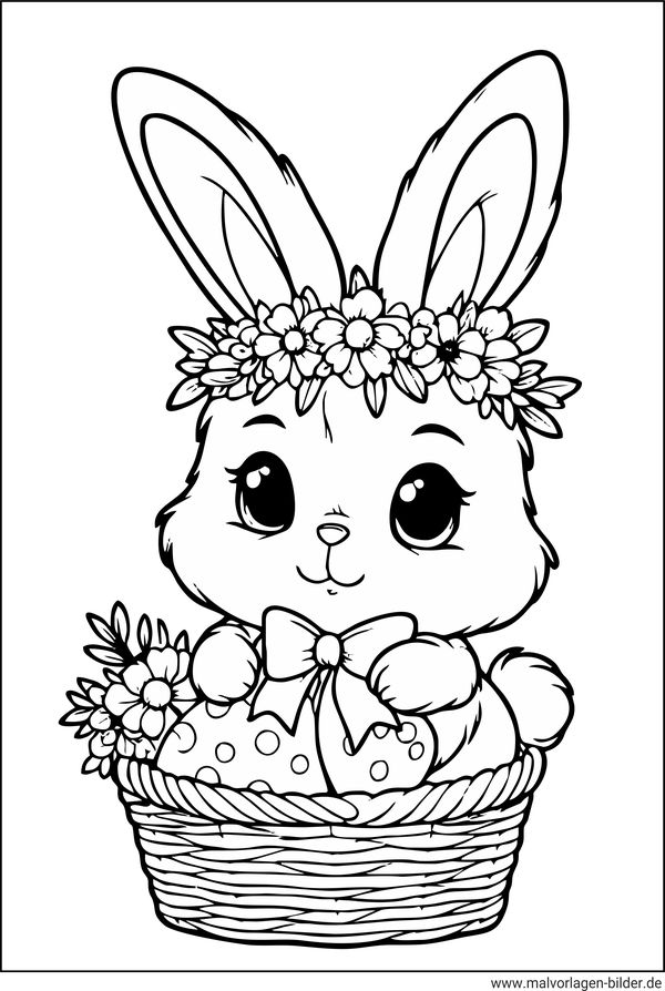 Osterhase mit Korb und Ostereiern Ausmalbild