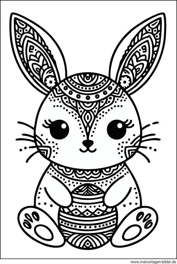 Osterhase mit Muster Osterei Ausmalbild
