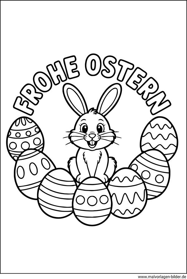 Schriftzug Frohe Ostern Ausmalbild drucken und ausmalen
