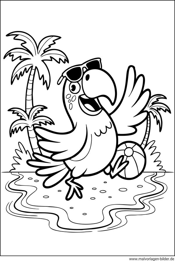 Papagei im Urlaub Comic-Ausmalbild