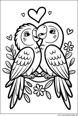 Papageien Liebe mit Herze Ausmalbild kostenlos