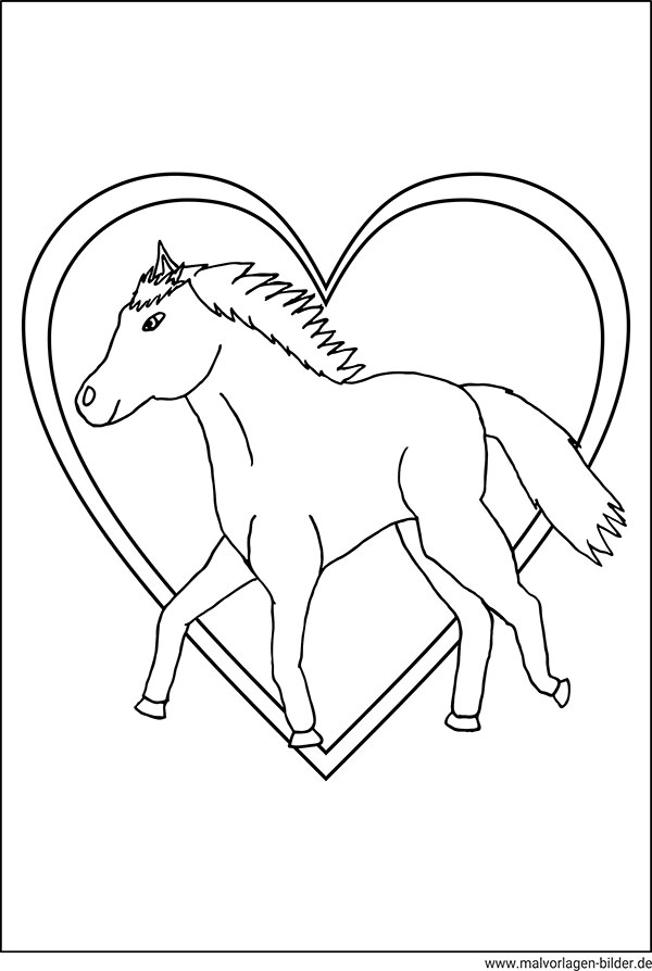 Ausmalbild Pferd mit Herz