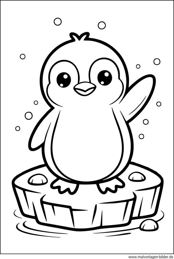 Pinguin auf einer Eisscholle Ausmalbild