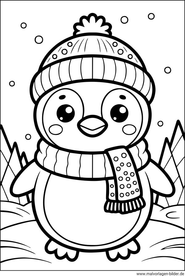 Pinguin mit Mütze und Schal Ausmalbild