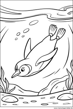Pinguin schwimmt Malvorlage gratis