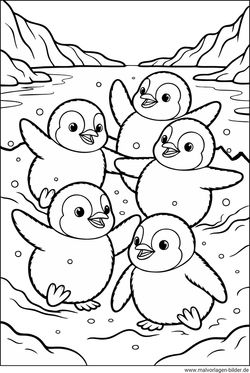 Pinguinbabys spielen im Eis Ausmalbild drucken