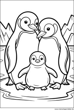 Pinguinfamilie Ausmalbild kostenlos