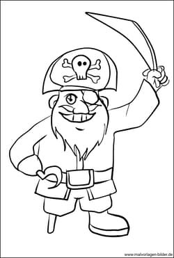 kostenlose Malvorlage Pirat mit einem Holzbein