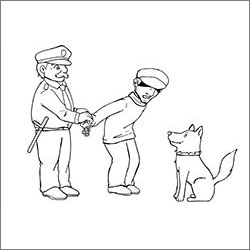 Ausmalbild - Polizei Dieb und ein Polizeihund