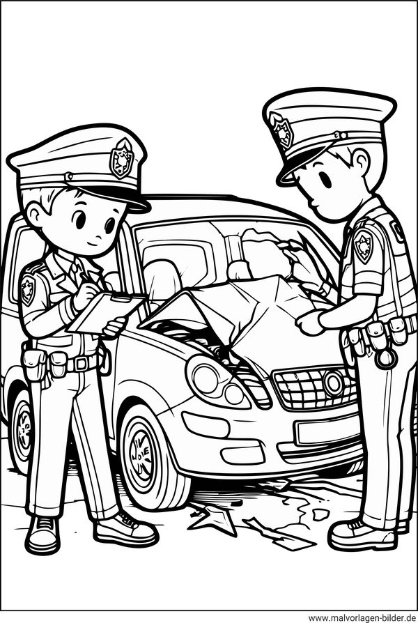 Polizei bei einem Unfall Ausmalbild