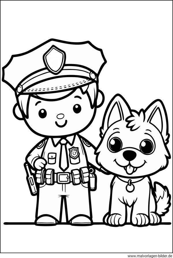 Polizist mit Hund Ausmalbild