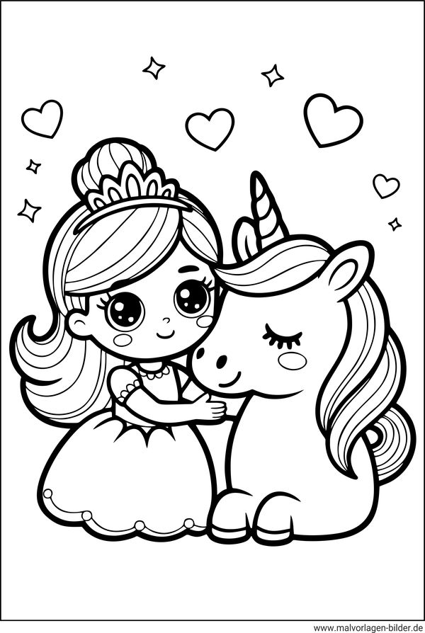 Ausmalbild Prinzessin Einhorn
