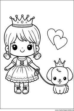 Ausmalbild Prinzessin Hund