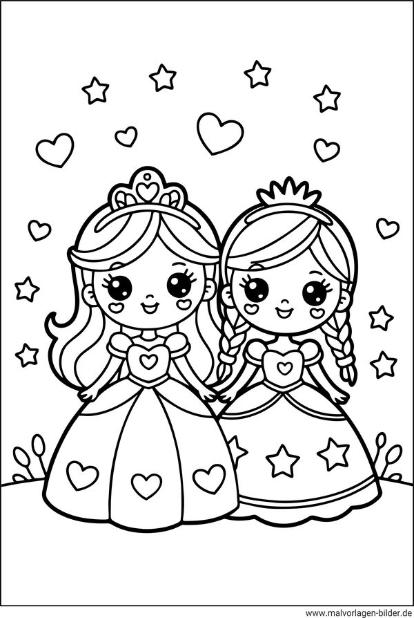 Ausmalbild zwei Prinzessinen BFF