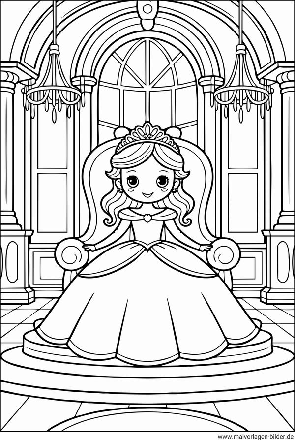 Prinzessin auf dem Thron Ausmalbild