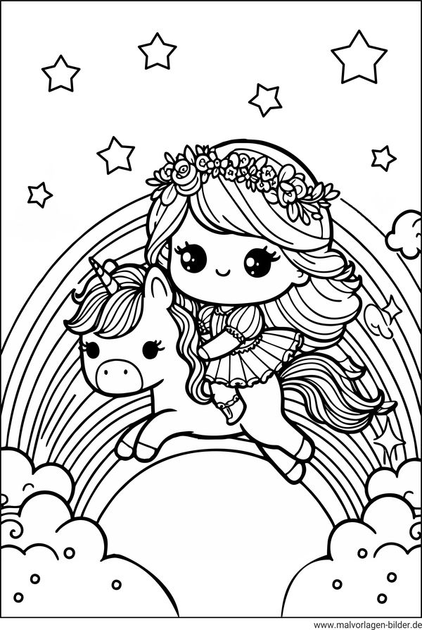 Prinzessin Einhorn Regenbogen Malvorlage