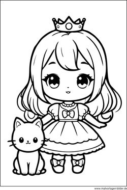 Prinzessin mit einer kleine Katze Ausmalbild zum Ausdrucken