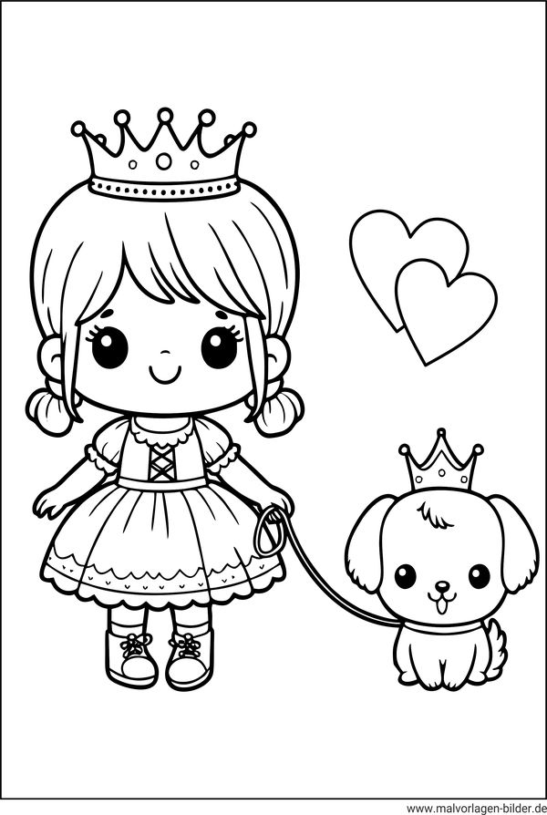 Prinzessin mit Hund Ausmalbild