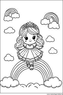 Prinzessin tanzt auf einem Regenbogen Ausmalbild für Mädchen