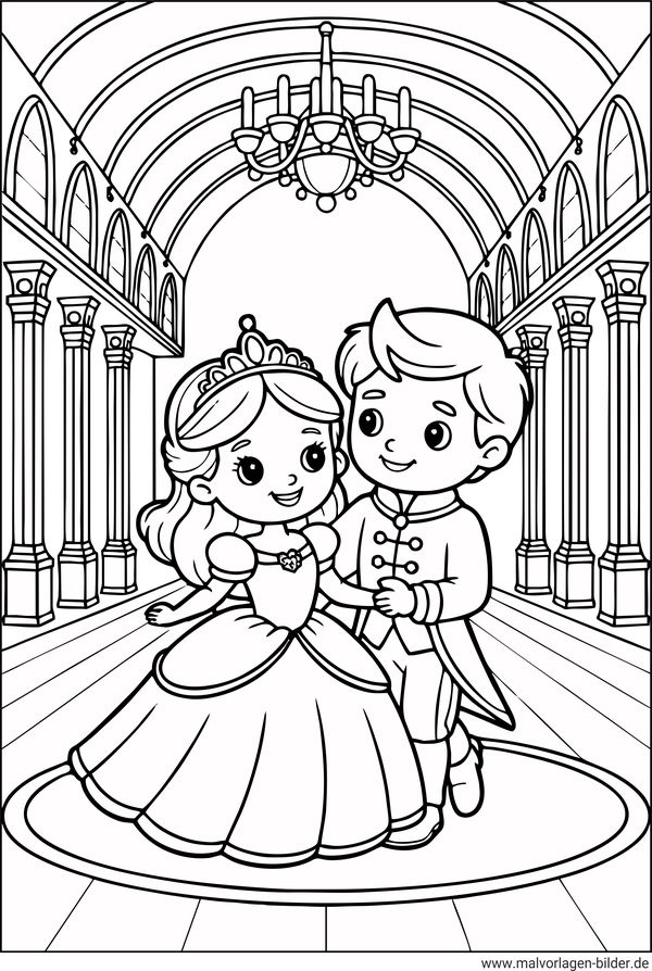 Prinzessin und Prinz tanzen Ausmalbild