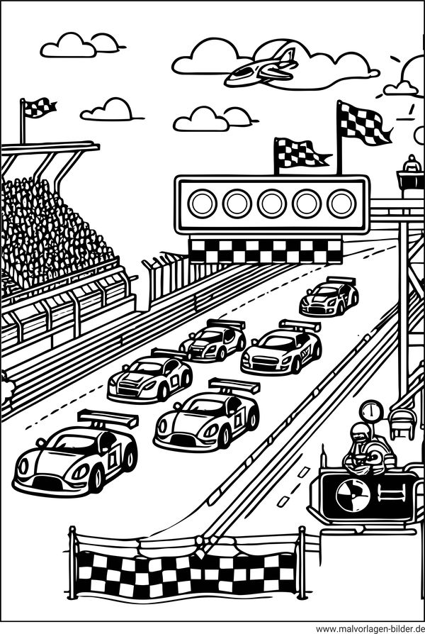 Rennautos Start Ausmalbild