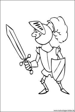 Ausmalbilder - Ritter mit Schwert, Schild und Rüstung
