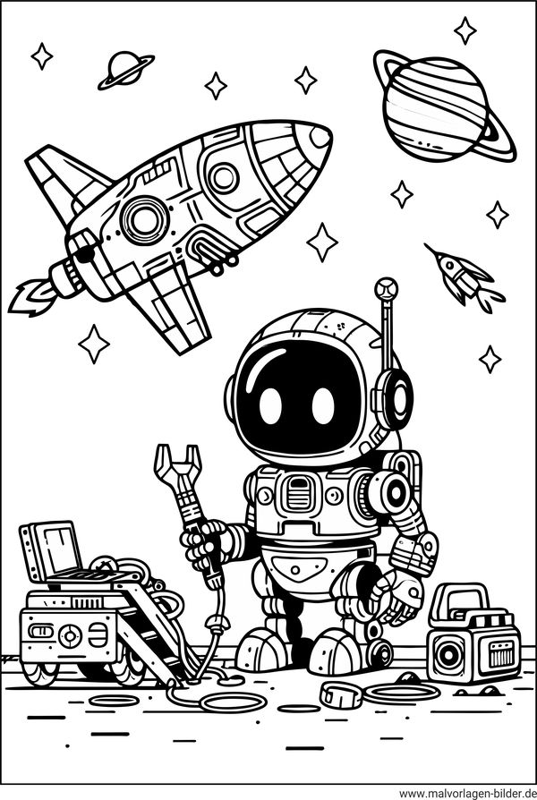 Roboter im Weltall Malvorlage