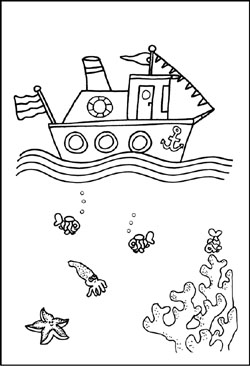 Malvorlage - Schiff im Meer