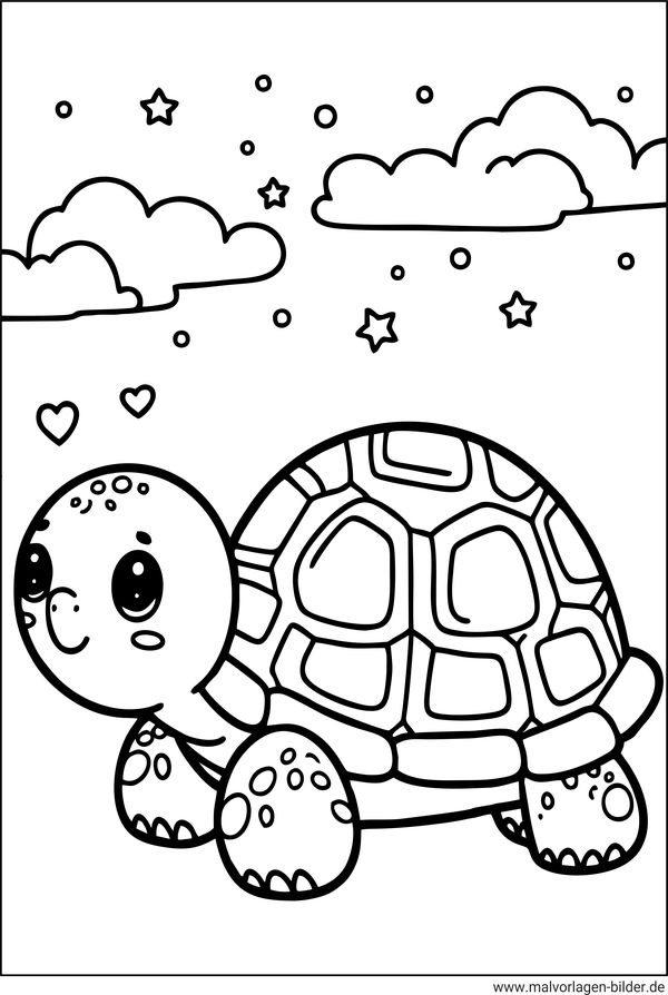 Ausmalbild mit einer Schildkröte für Kinder