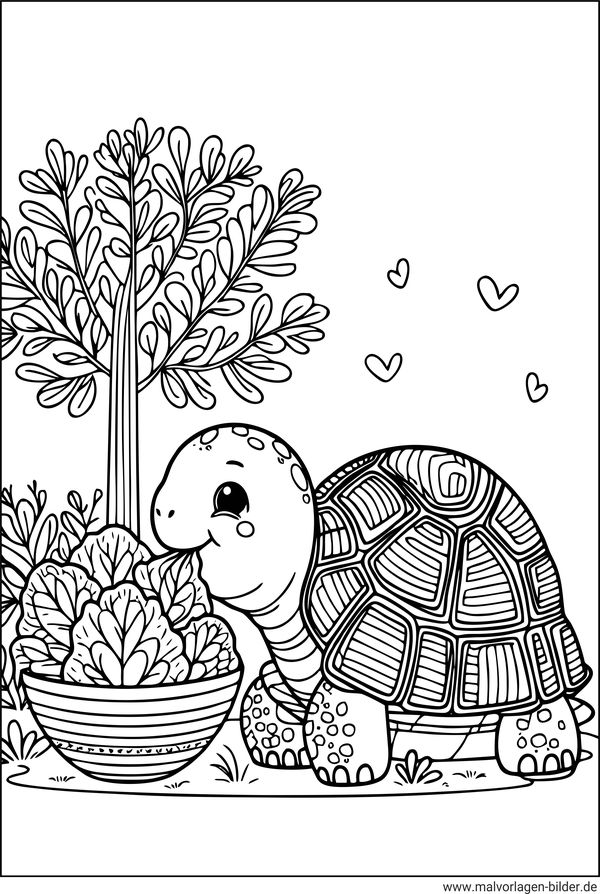 Schildkröte frisst Salat Ausmalbild